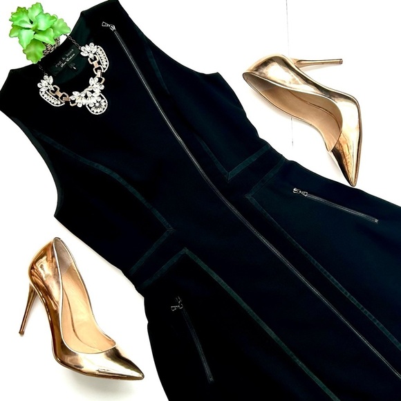 Rag & Bone Rae Mini Dress Leather Trim Black Sleeveless Asymmetrical Size 2 - Picture 2 of 9